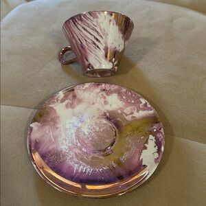 Sascha Brastoff Sacha Surf Ballet Pink Gold Teacup Tea Cup saucer Plate